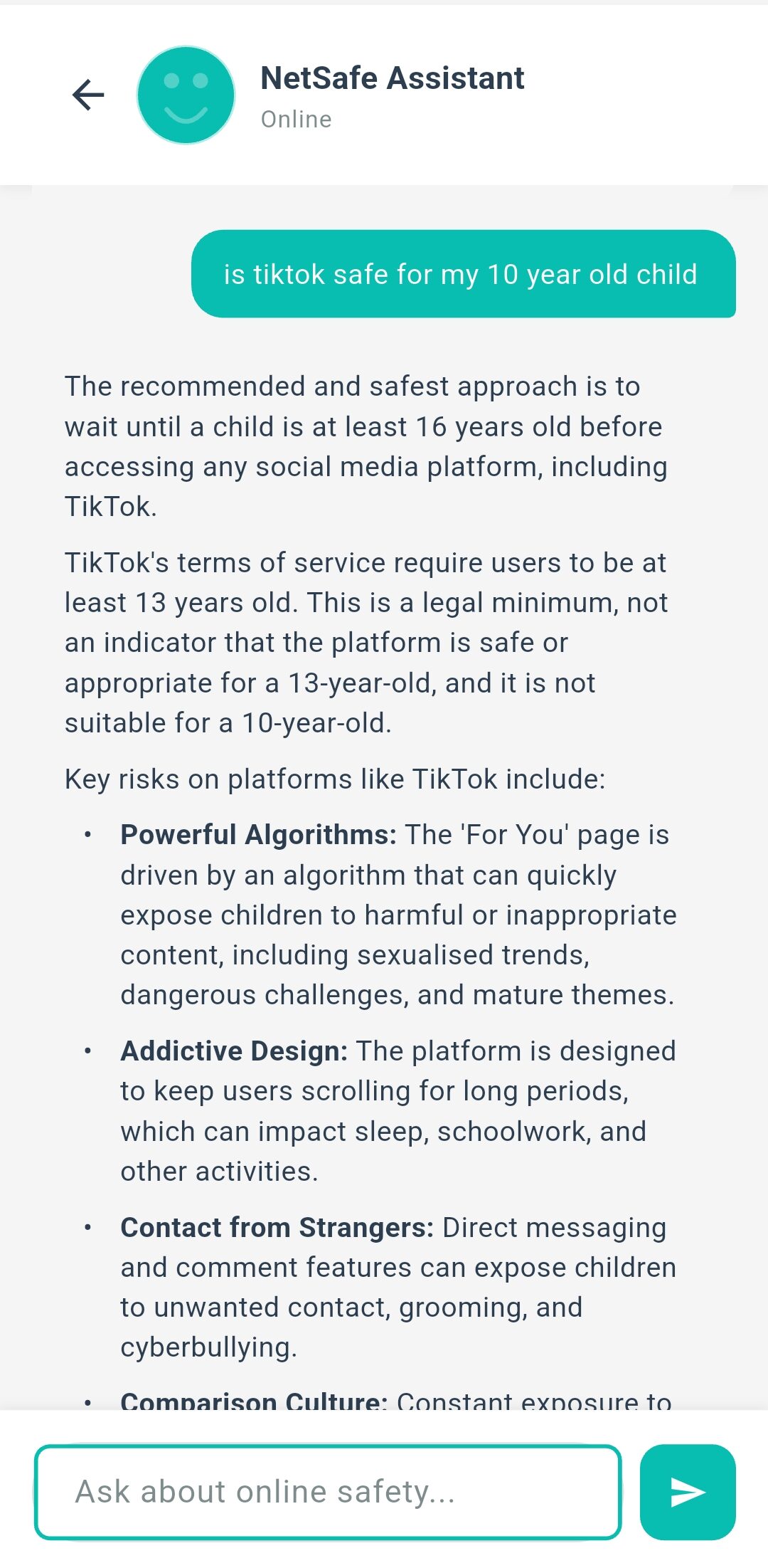 Screenshot from the netsafe app