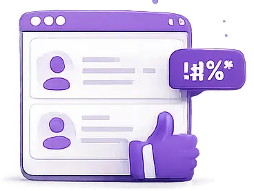 A purple thumbs-up icon next to a matching purple button, symbolizing approval or positivity